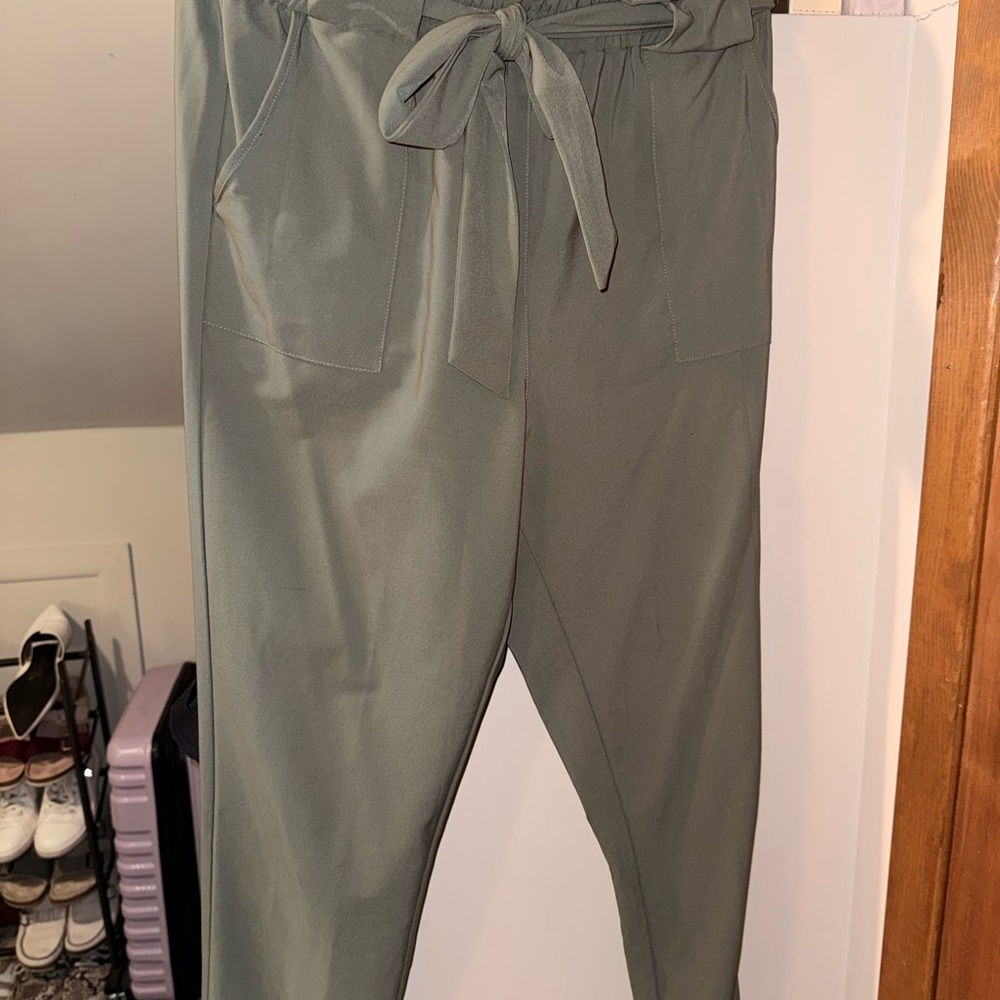 Grace Karin Olive Tie-Waist Cropped Pants